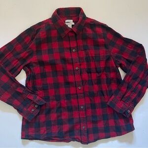 L.L. Bean Red & Black Scotch Plaid Flannel Button Down Shirt Size Small